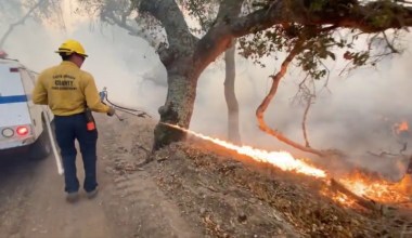 Santa Barbara County Firefighter Uses Flamethrower in Controlled Burn