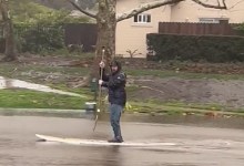 Cars and Kayaks Awash During Flood in Santa Barbara